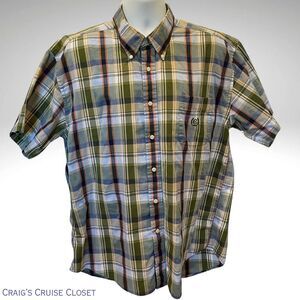 Vintage Alexander Julian Green and Blue Plaid Casual Button Down Shirt Men's XXL